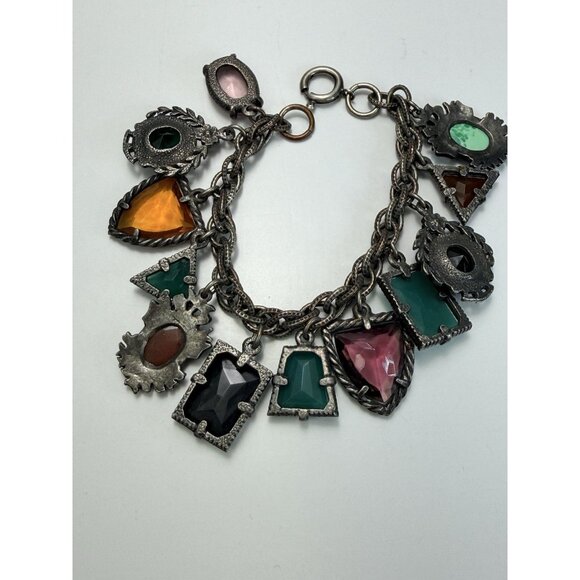 Vintage ArtDeco Czech Carved Art Glass Charm Bracelet Multicolor Circa 30s Rare - Picture 12 of 13